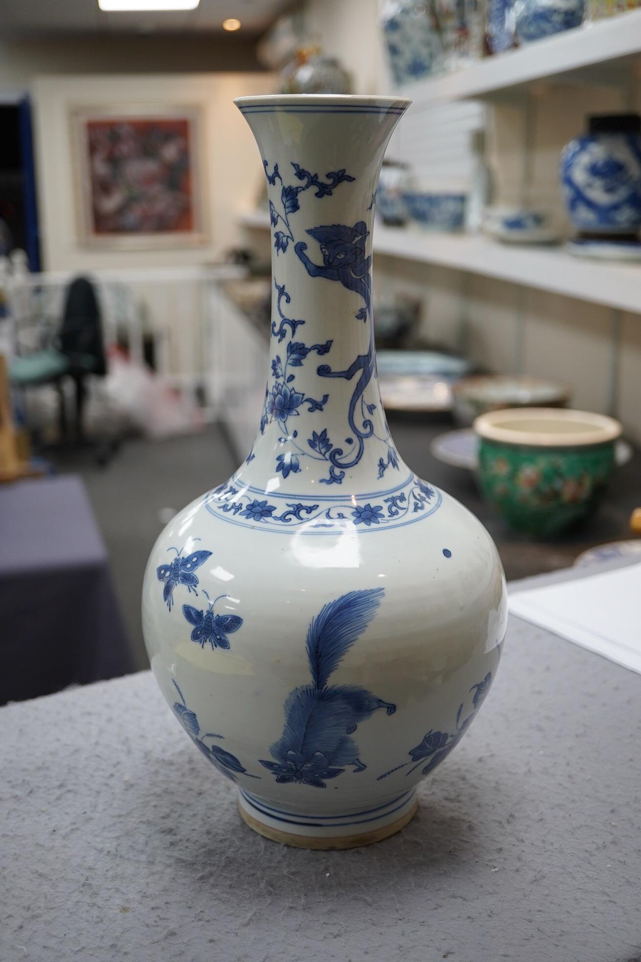 A Chinese blue and white bottle vase, Transitional, Chongzhen period, c.1630-1640